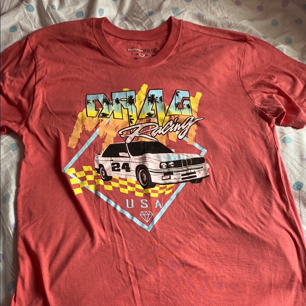 Red Short Sleeve Tee with Retro Graphic